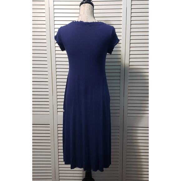 Pink Martini Midi Dress Women's Small Navy Blue Bird Pattern V-Neck Cap Sleeve - Picture 4 of 10